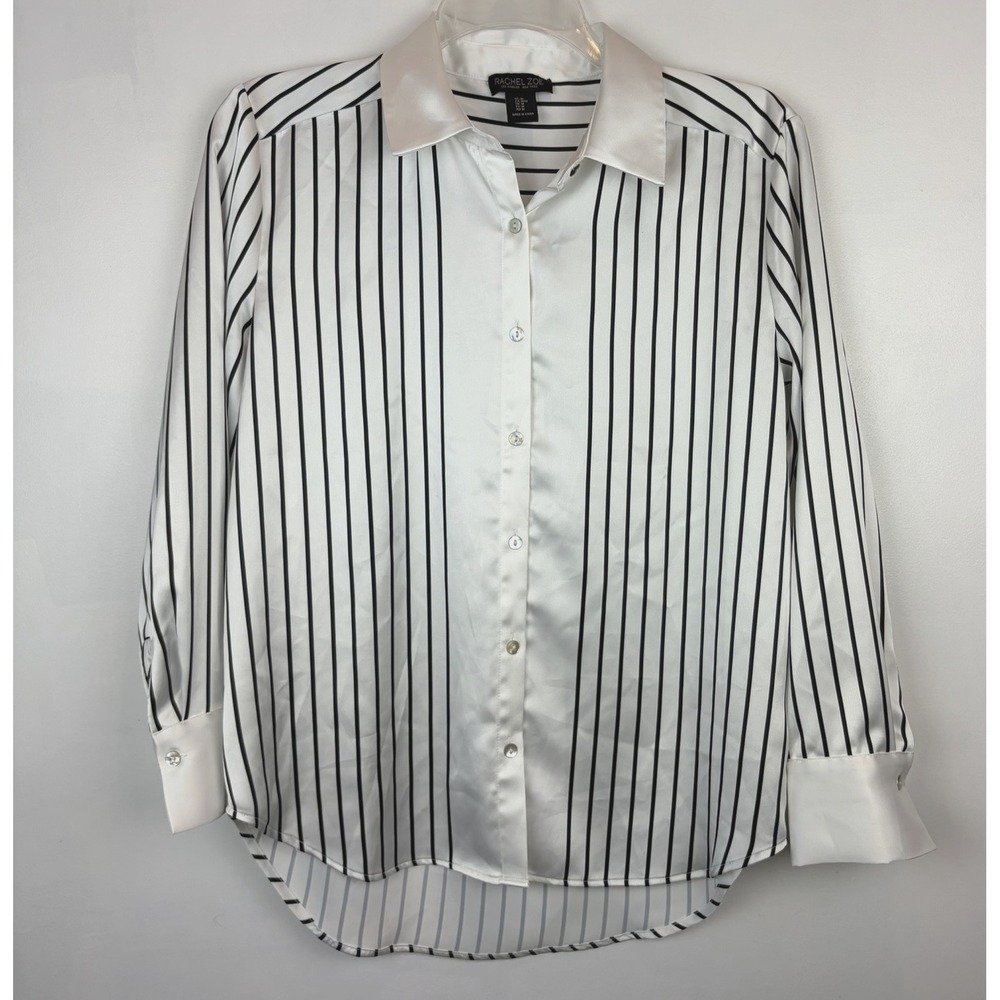 Rachel Zoe Top Womens Medium Black White Stripe Button Shirt Event Classy